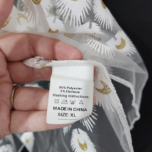 Gold White Peacock Babydoll Nightie Size XL Lace Sheer Sexy Coquette Nightgown‎ - Picture 2 of 5